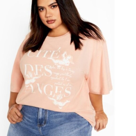 City Chic Oversized Angels Tee Dusty Peachy Rose Size 14 New NWT - Picture 3 of 9